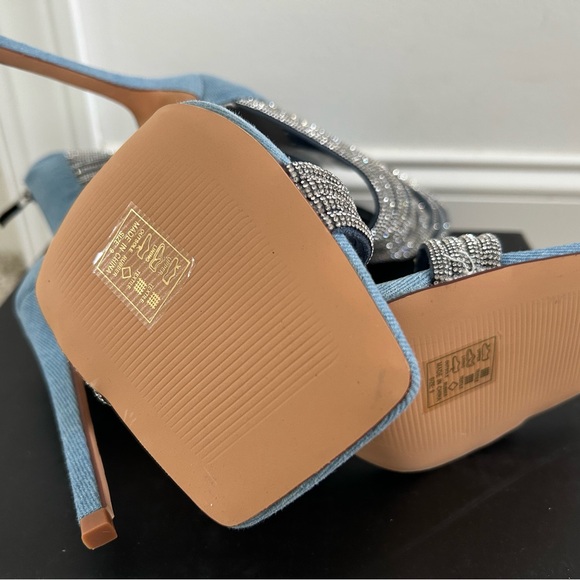 Azalea Wang Cicely-Denim Glamorous Silver and Blue Strappy Heels - Picture 5 of 7